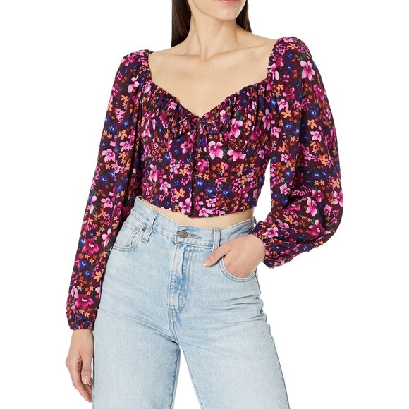ASTR the label Floral Print Crop Top Long Sleeve Square Neck Blouse  SizeXS - Picture 1 of 7